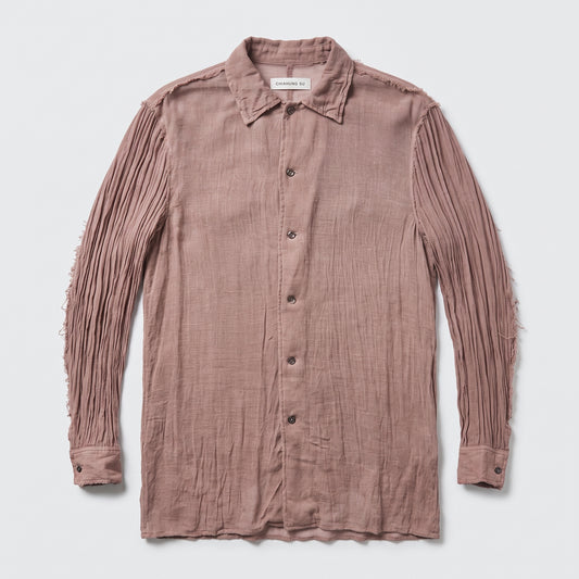 Pleated Sleeve Linen Button-Down Shirt