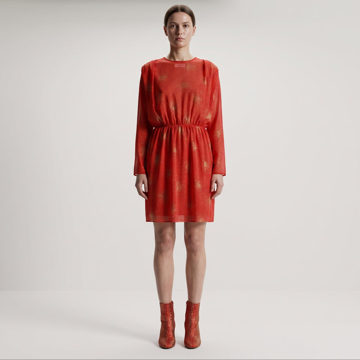 Red Glitter Long Sleeve Dress