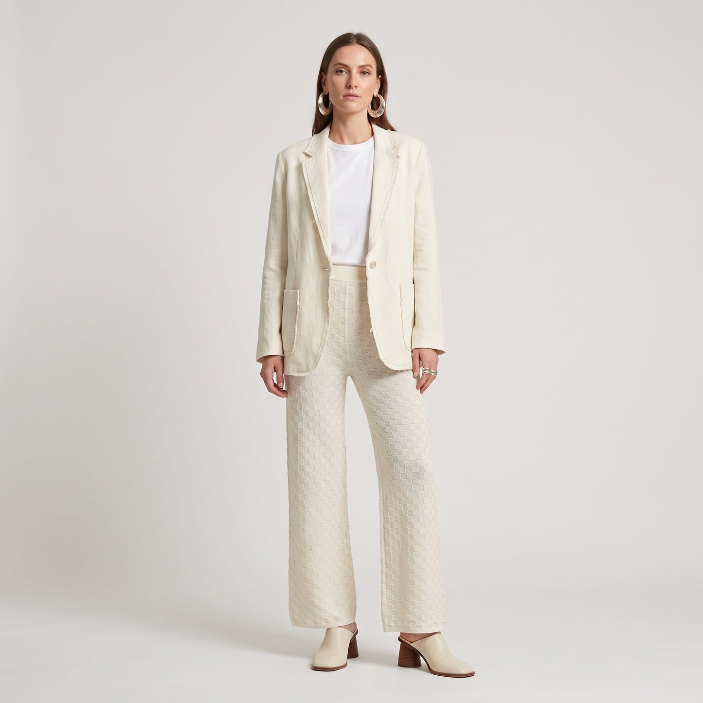 Textured Knit Wide Leg Trousers