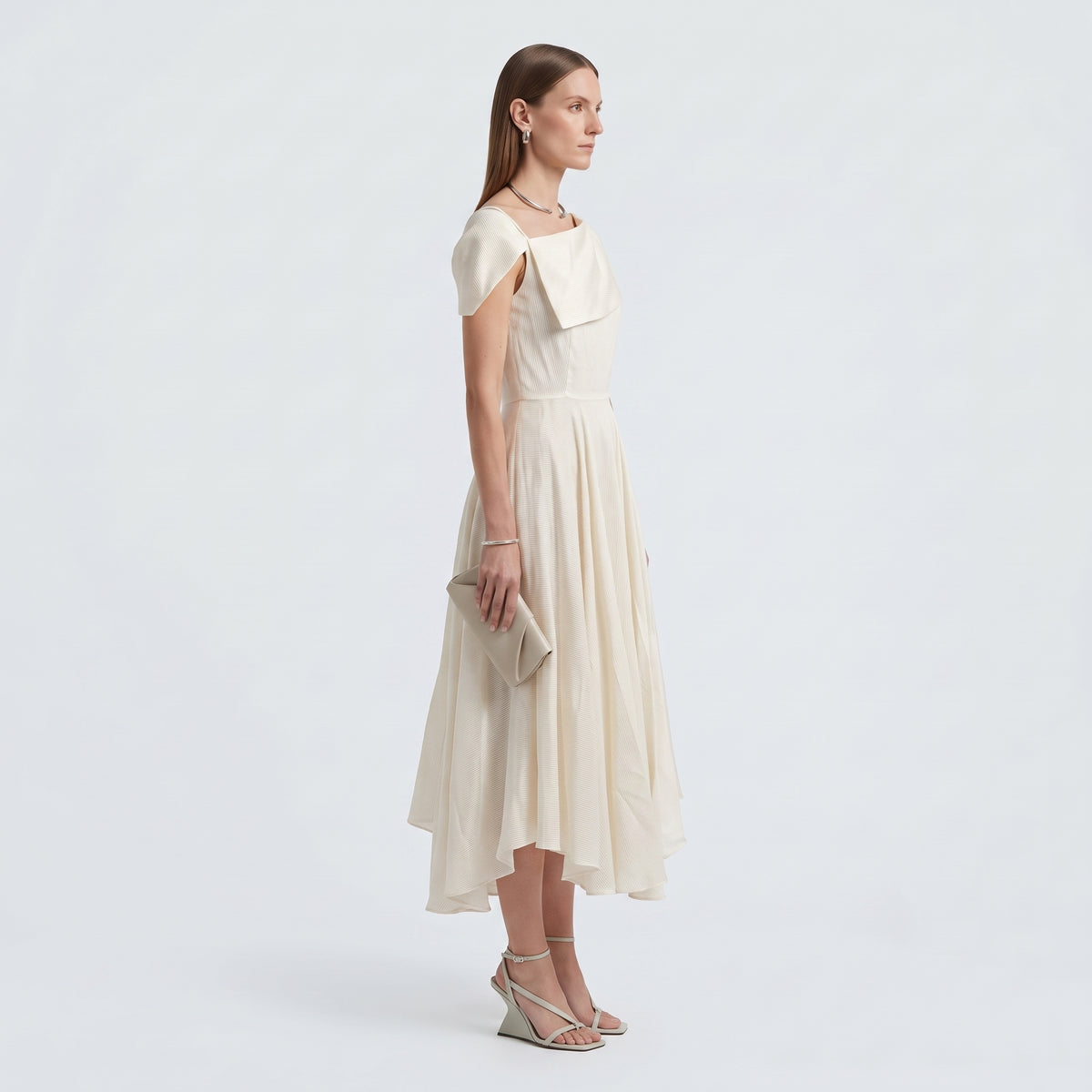Elegant One-Shoulder Ivory Dress