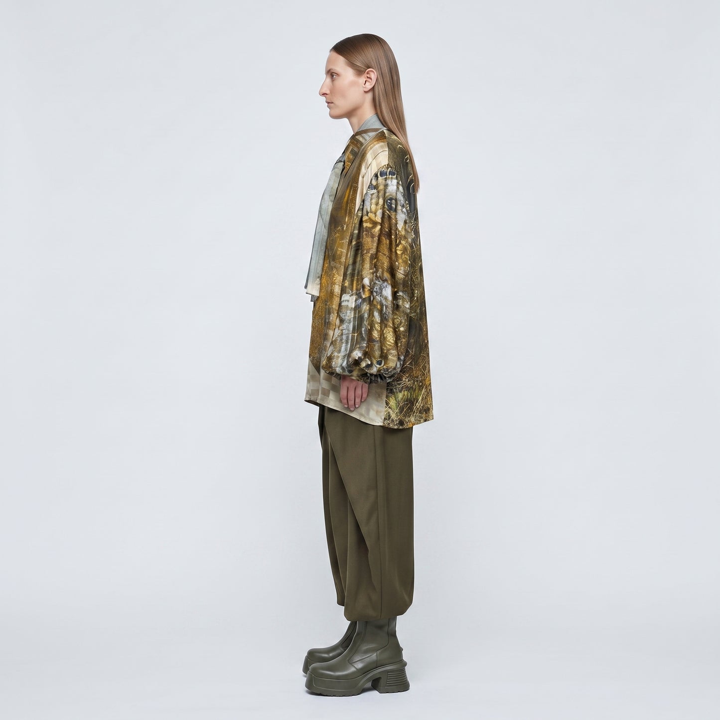Abstract Print Silk Tie Blouse