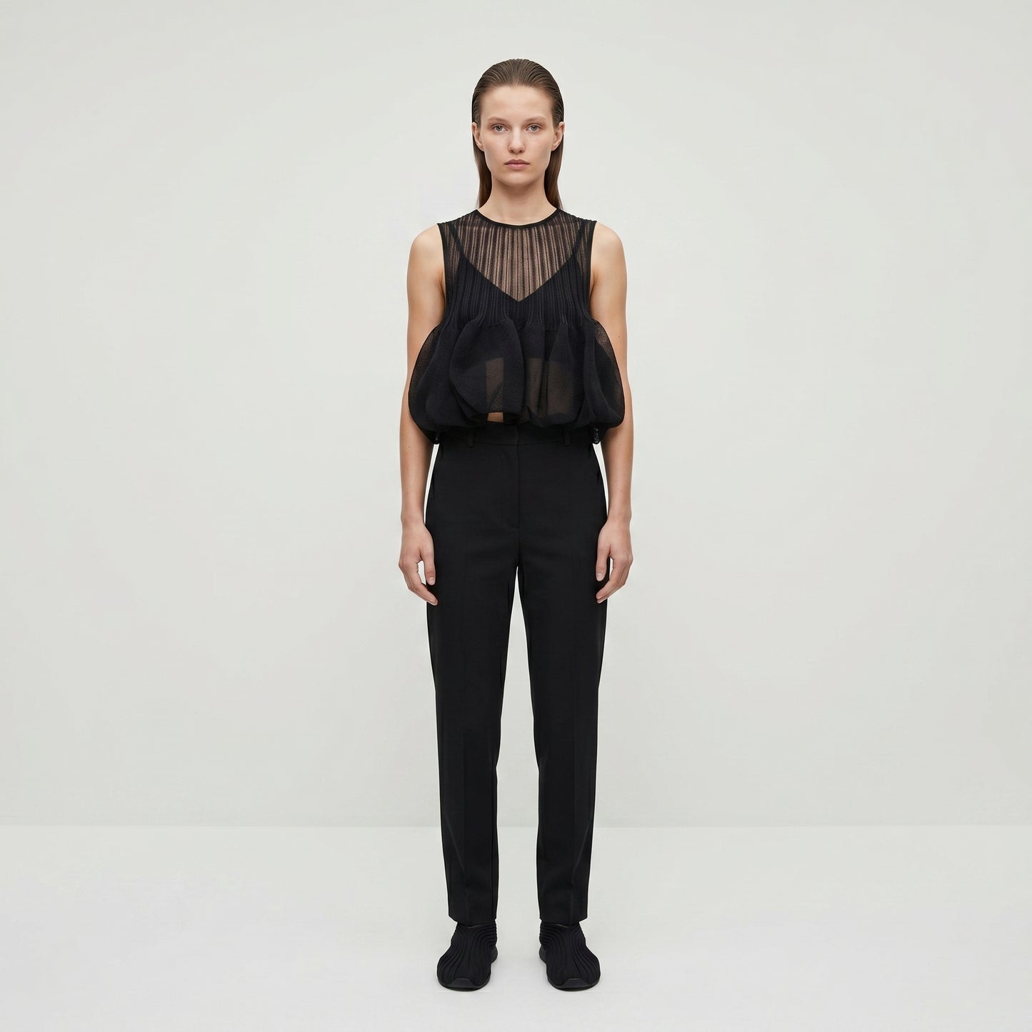 Sheer Pleated Peplum Top