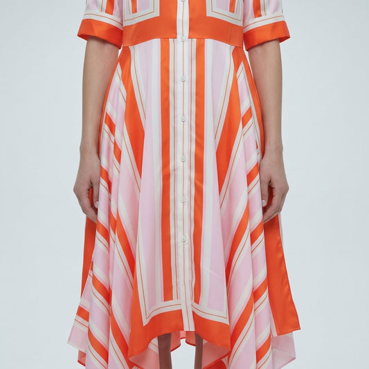 Striped Handkerchief Hem Shirt Dress