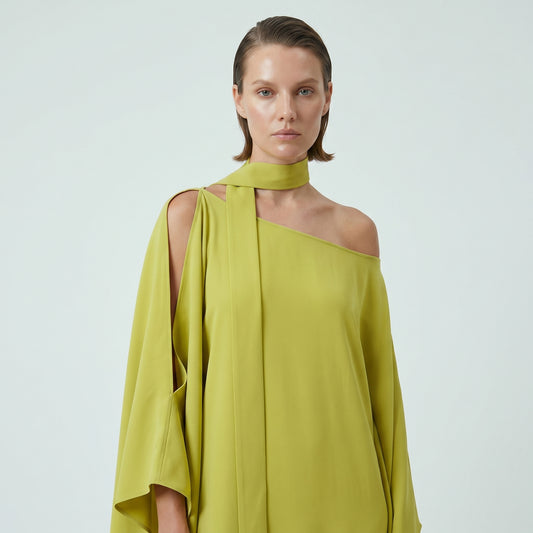 Asymmetric Crepe Kaftan Dress