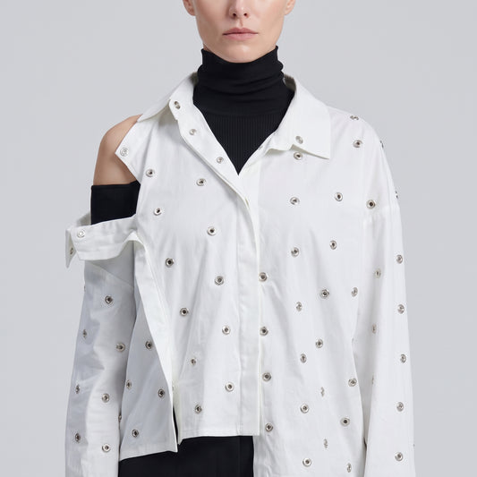 Embellished Asymmetric Cotton Shirt