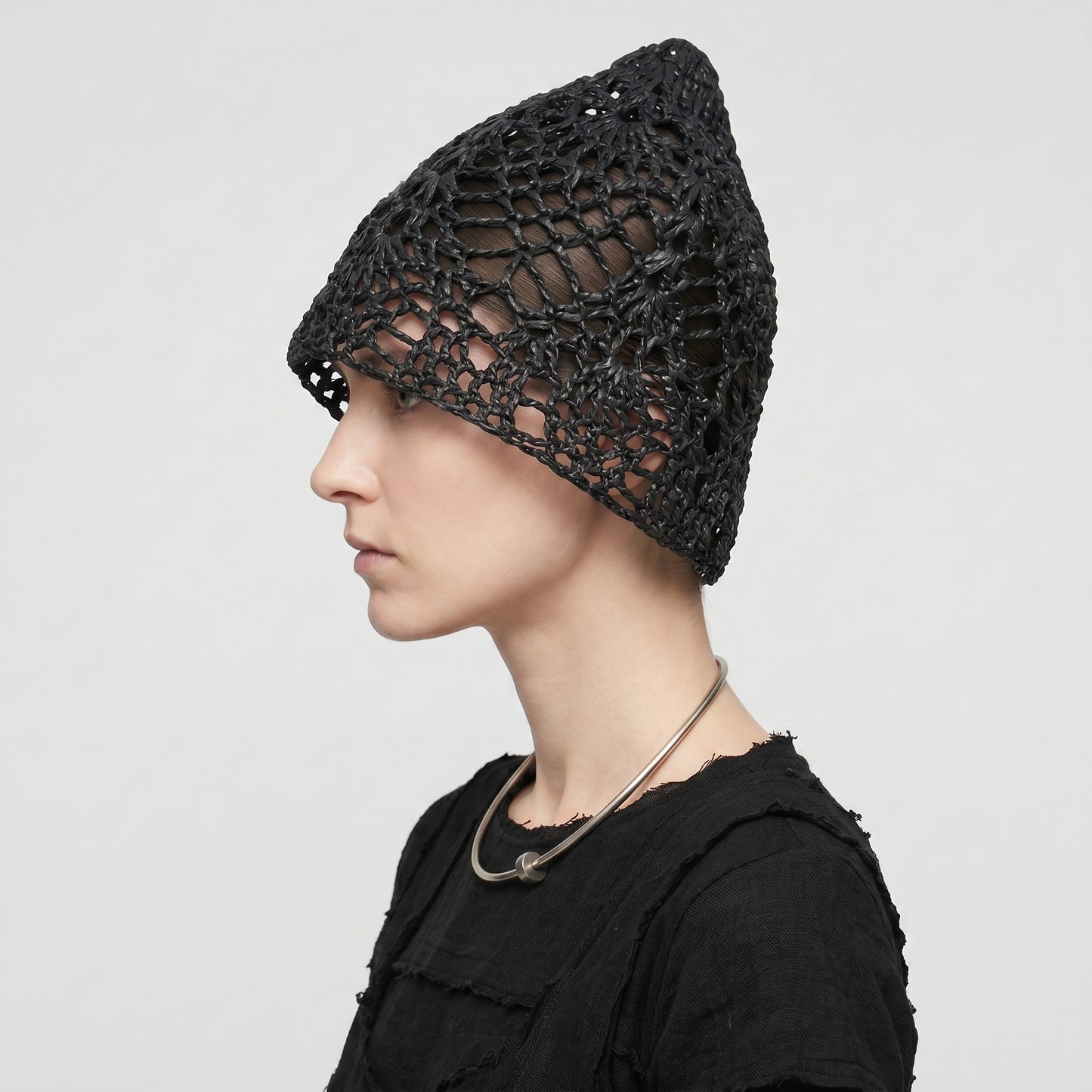 Black Woven Crochet Hat