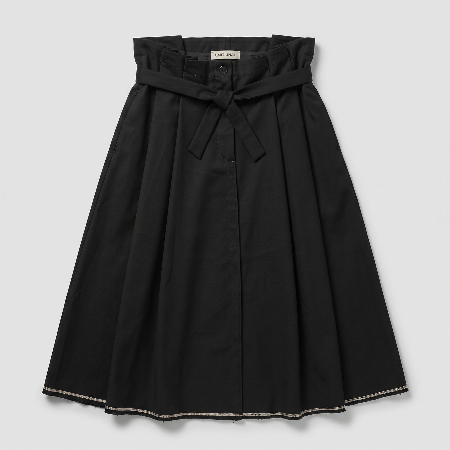 Black Paperbag Waist Midi Skirt