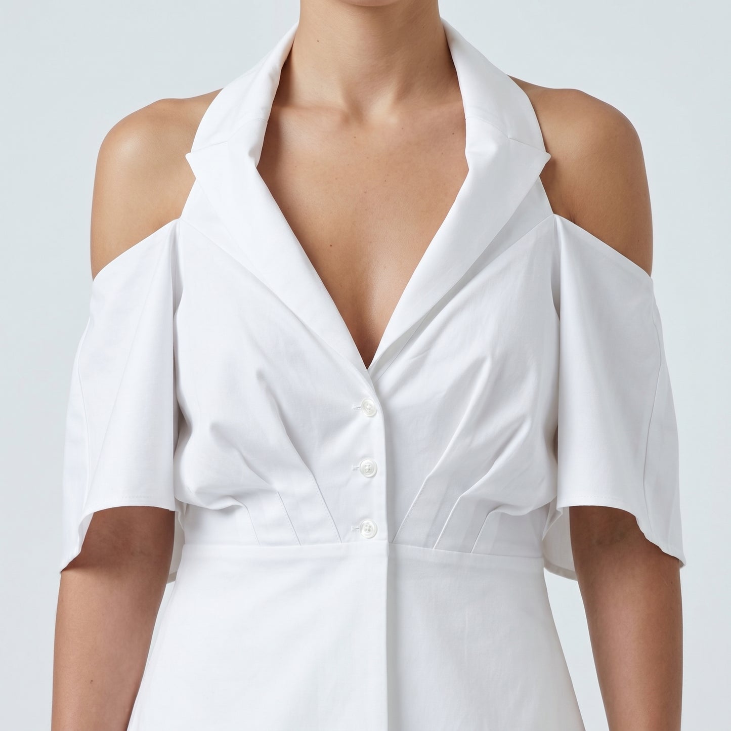 Sculptural Halter Cotton Blouse