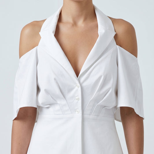 Sculptural Halter Cotton Blouse