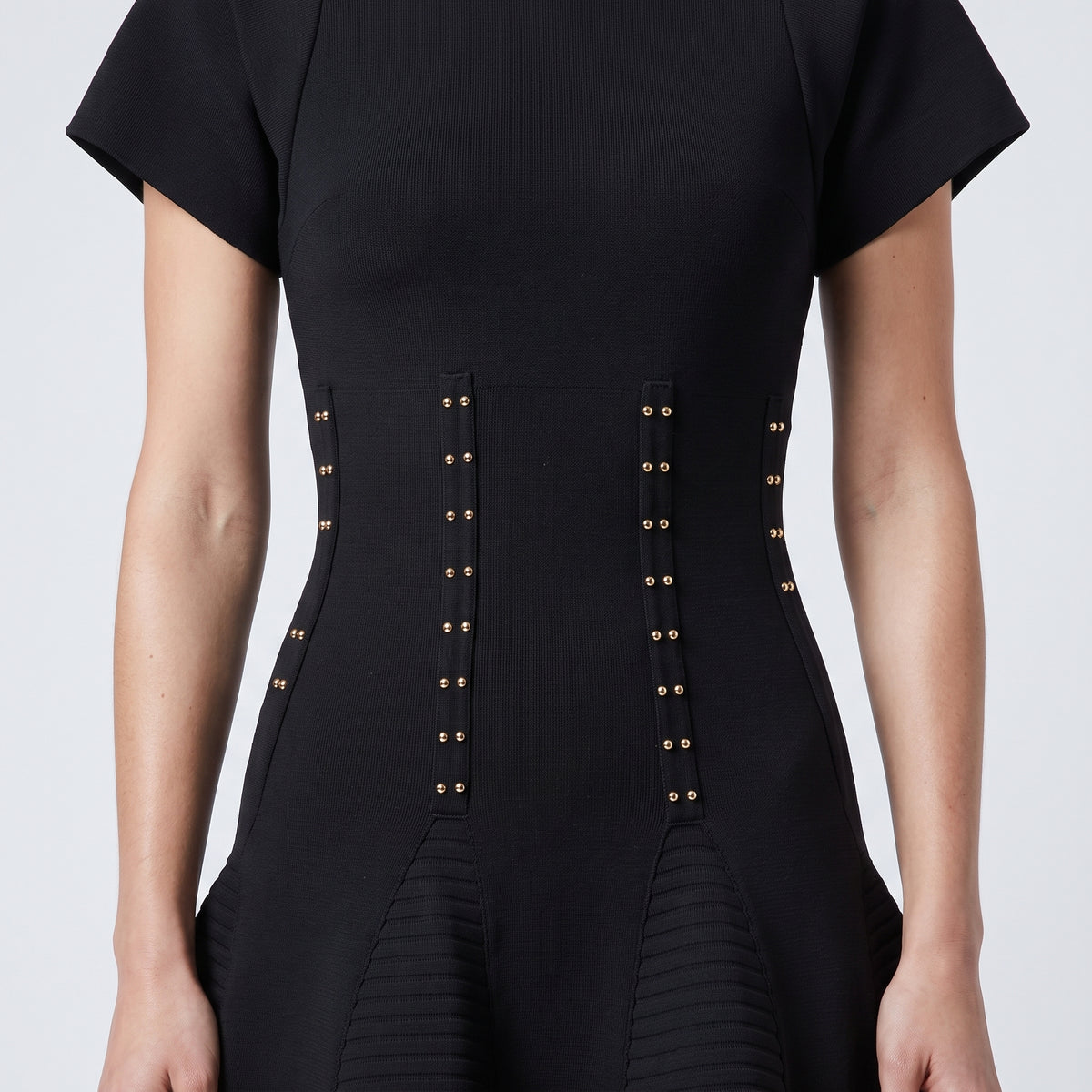 Structured Studded Black Mini Dress