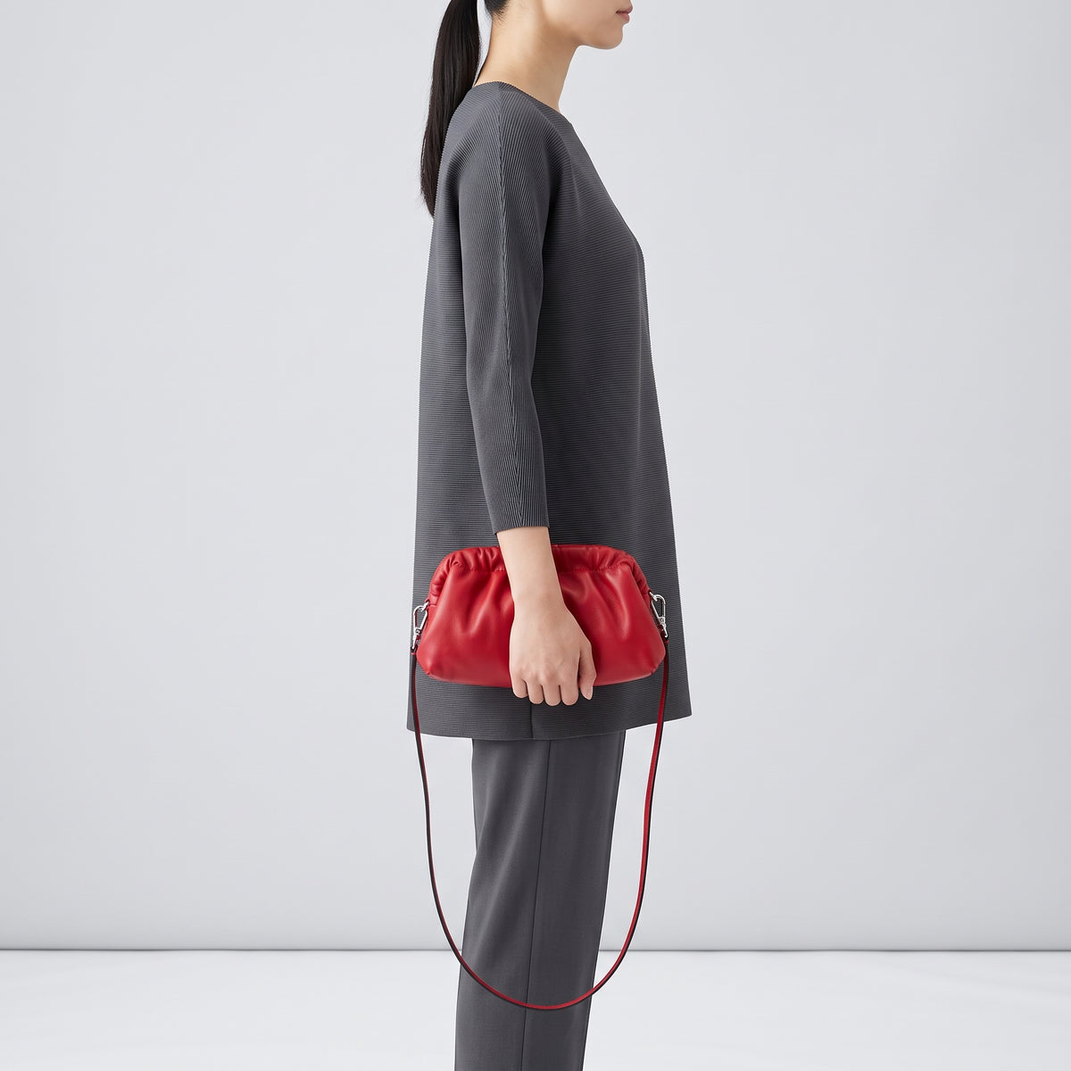Ruched Leather Clutch Bag