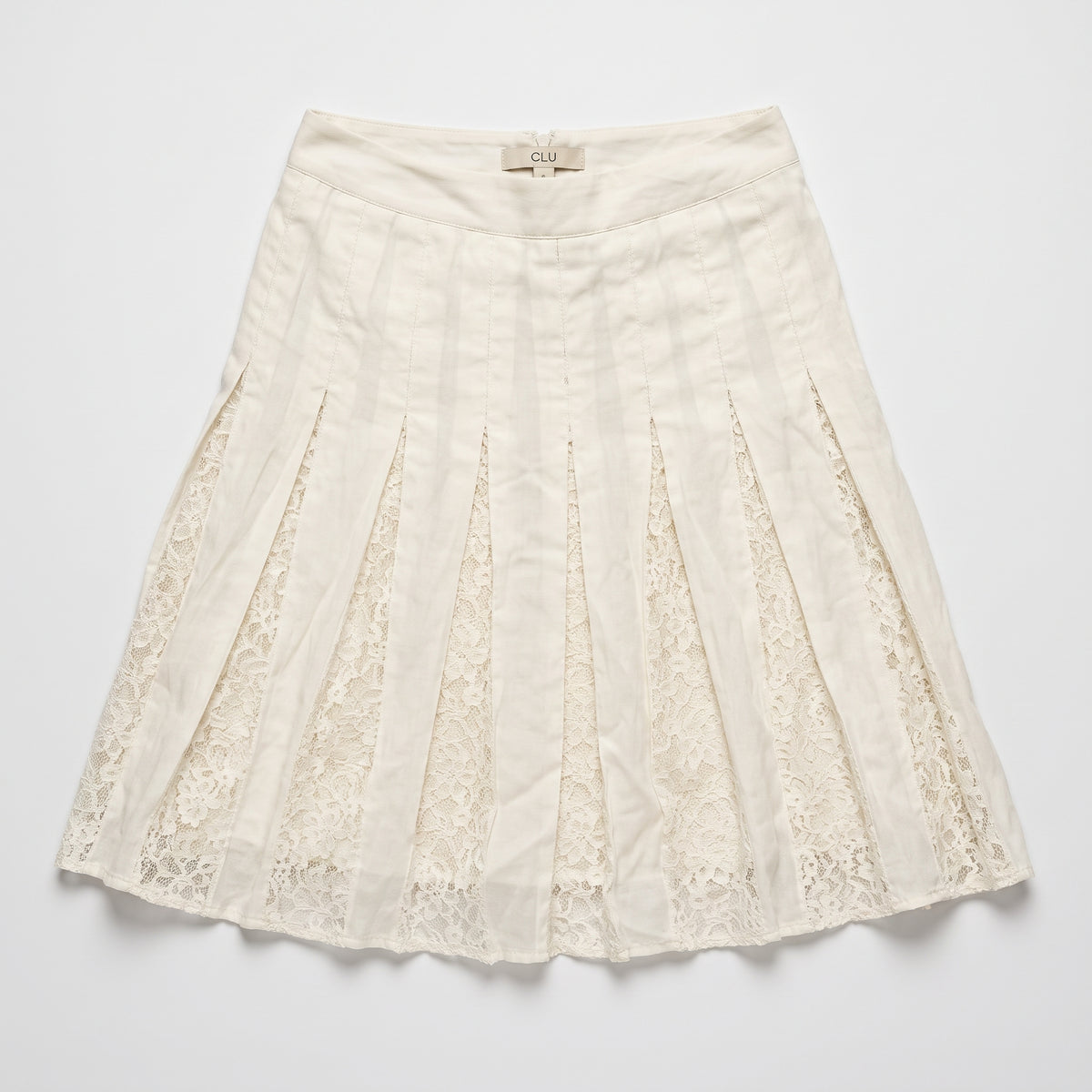 Pleated Lace Insert A-Line Skirt