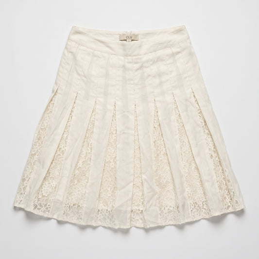 Pleated Lace Insert A-Line Skirt