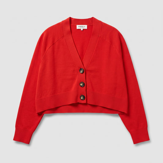 Cropped Button-Front Knit Cardigan
