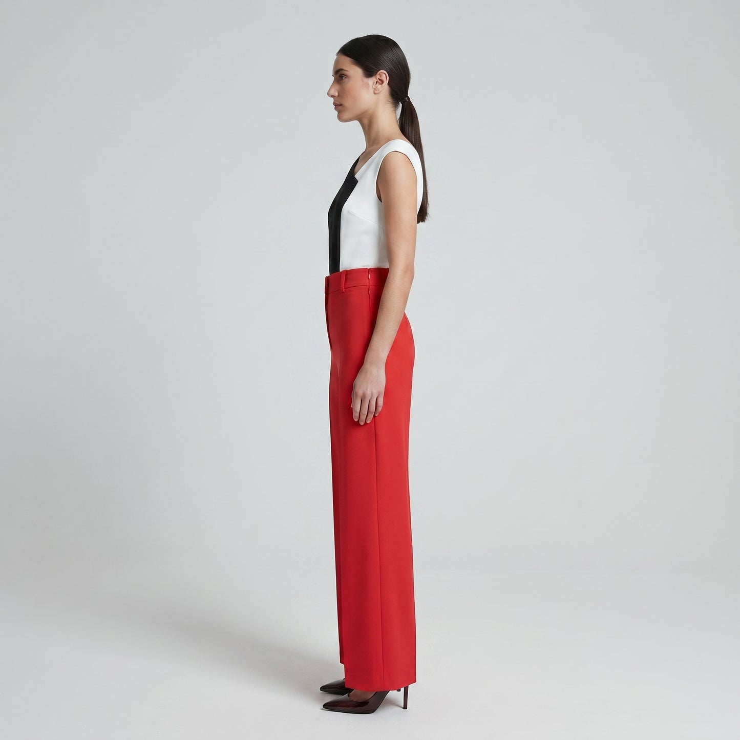 Red Tailored Wide Leg Trousers