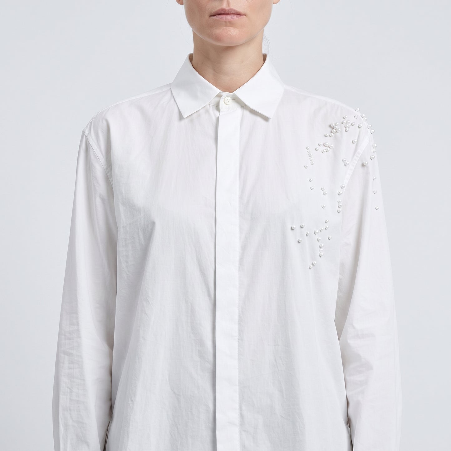 Embellished Pearl Detail Cotton Shirt