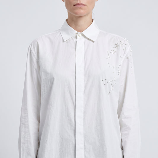 Embellished Pearl Detail Cotton Shirt