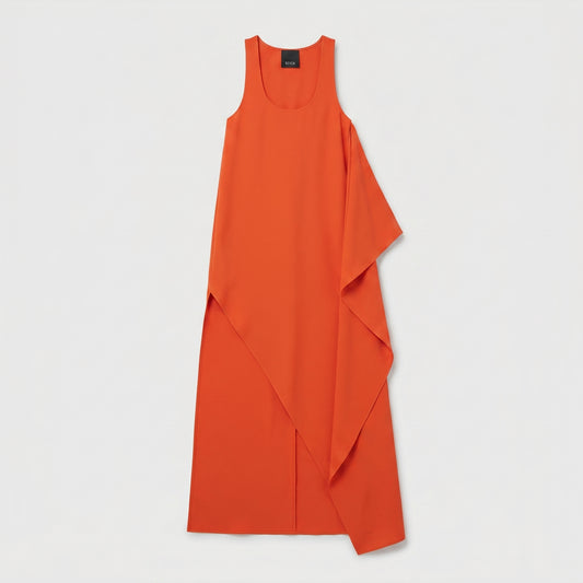 Asymmetric Draped Orange Midi Dress