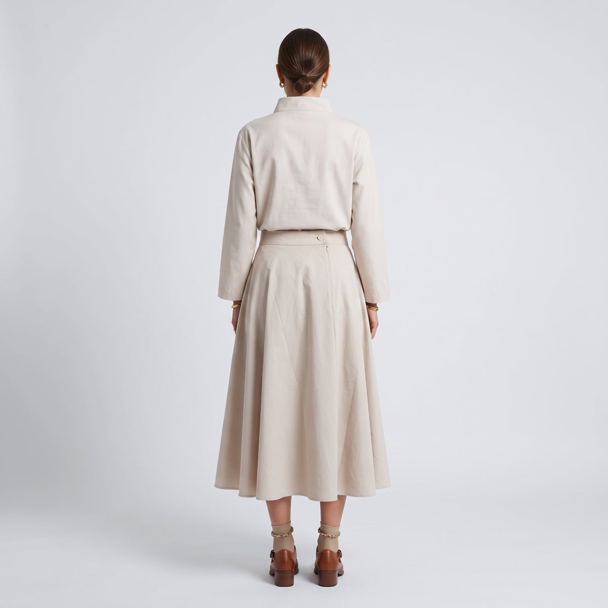 Embroidered Floral Beige Midi Skirt