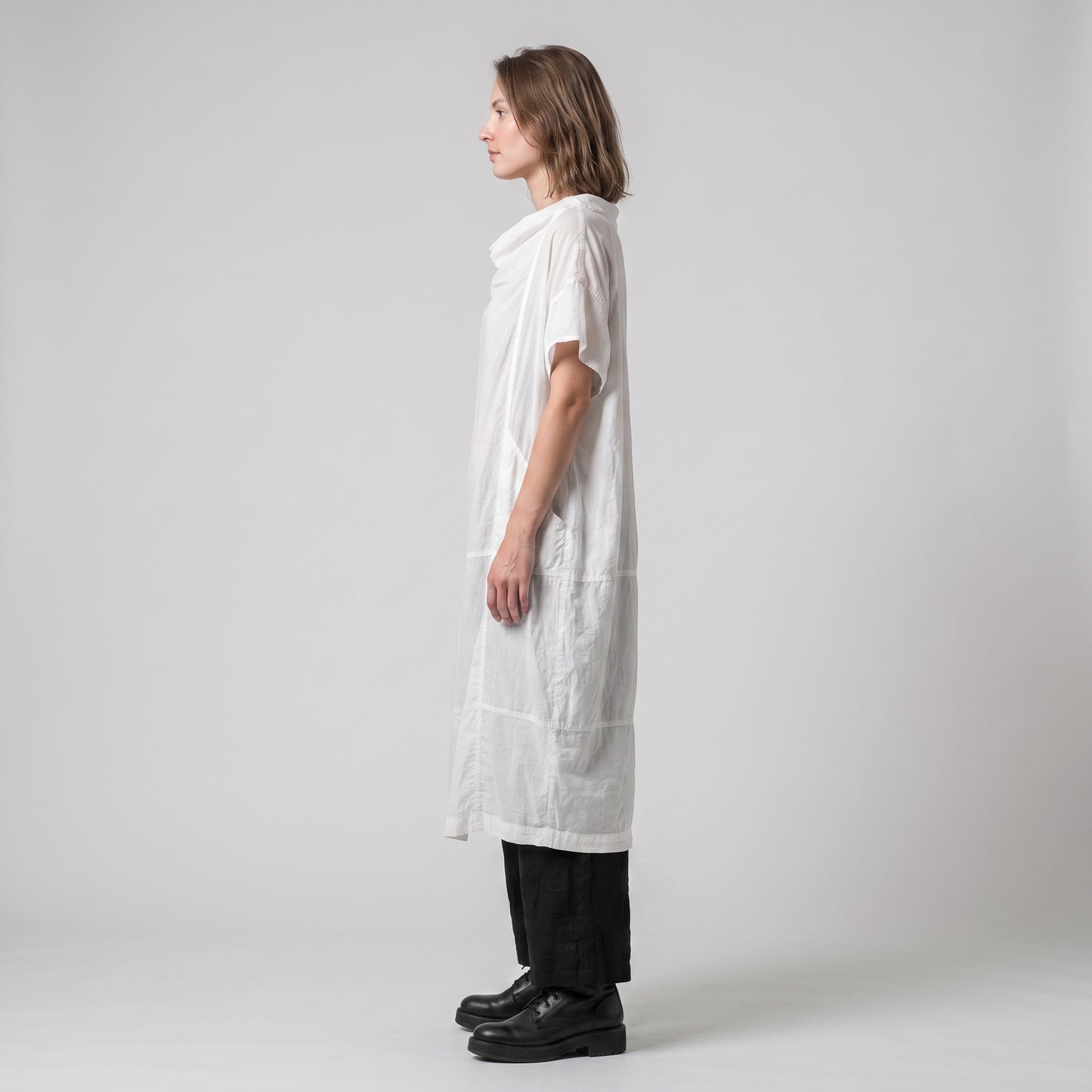 Draped Cowl Neck Cotton Dress