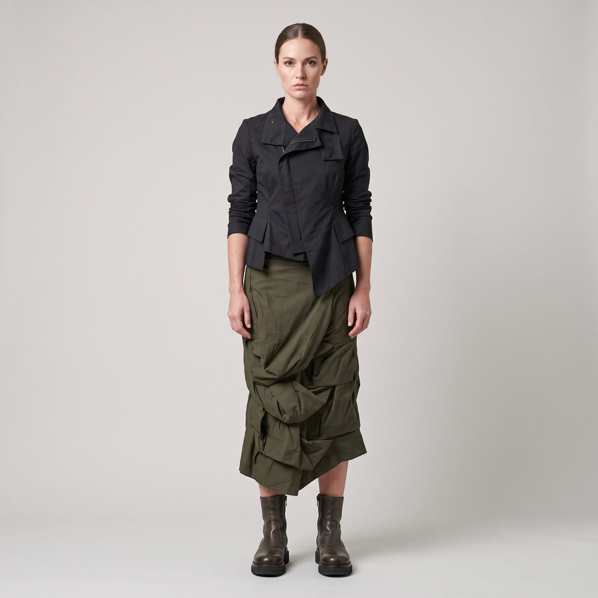 Asymmetric Drape Cotton Midi Skirt