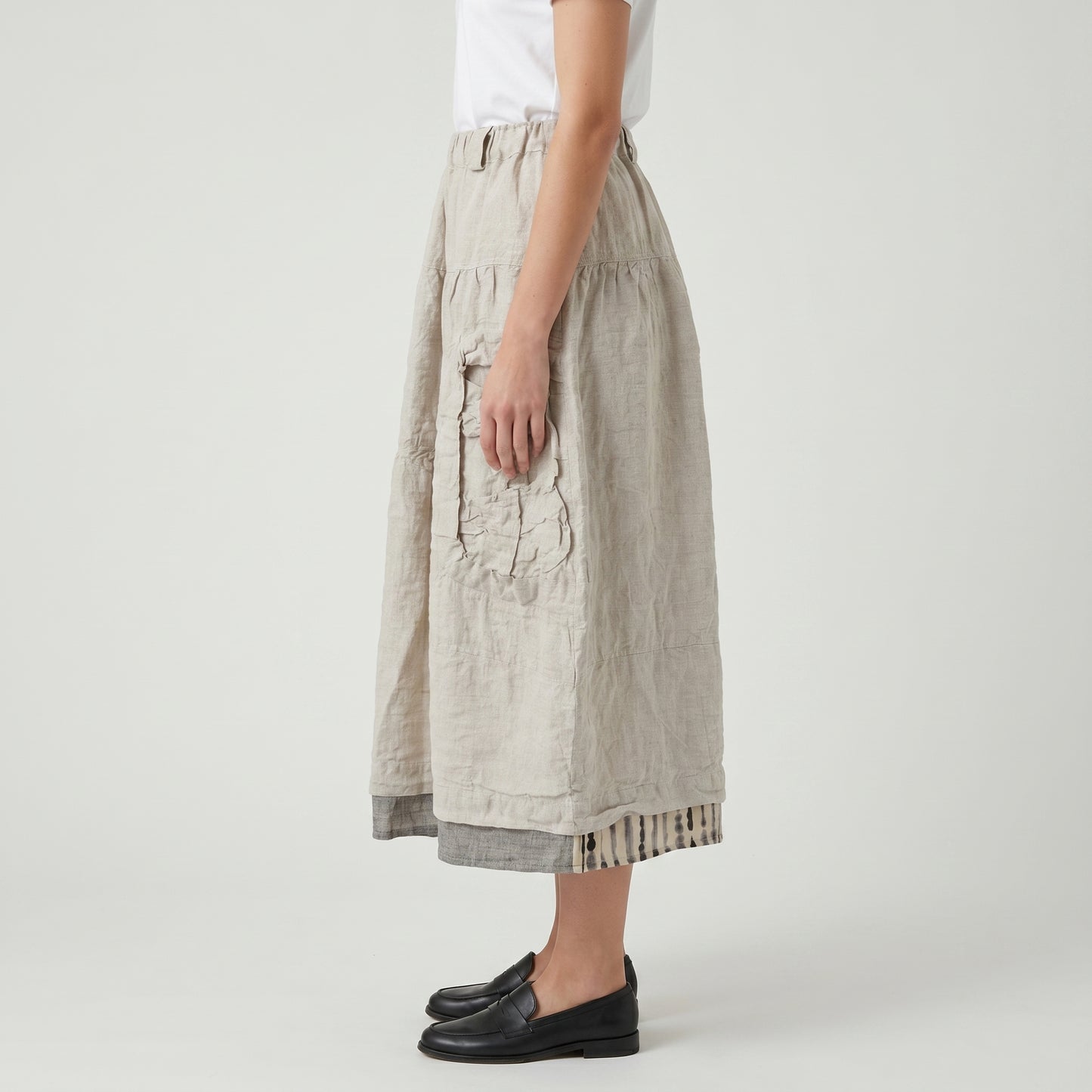 Textured Linen Cargo Midi Skirt