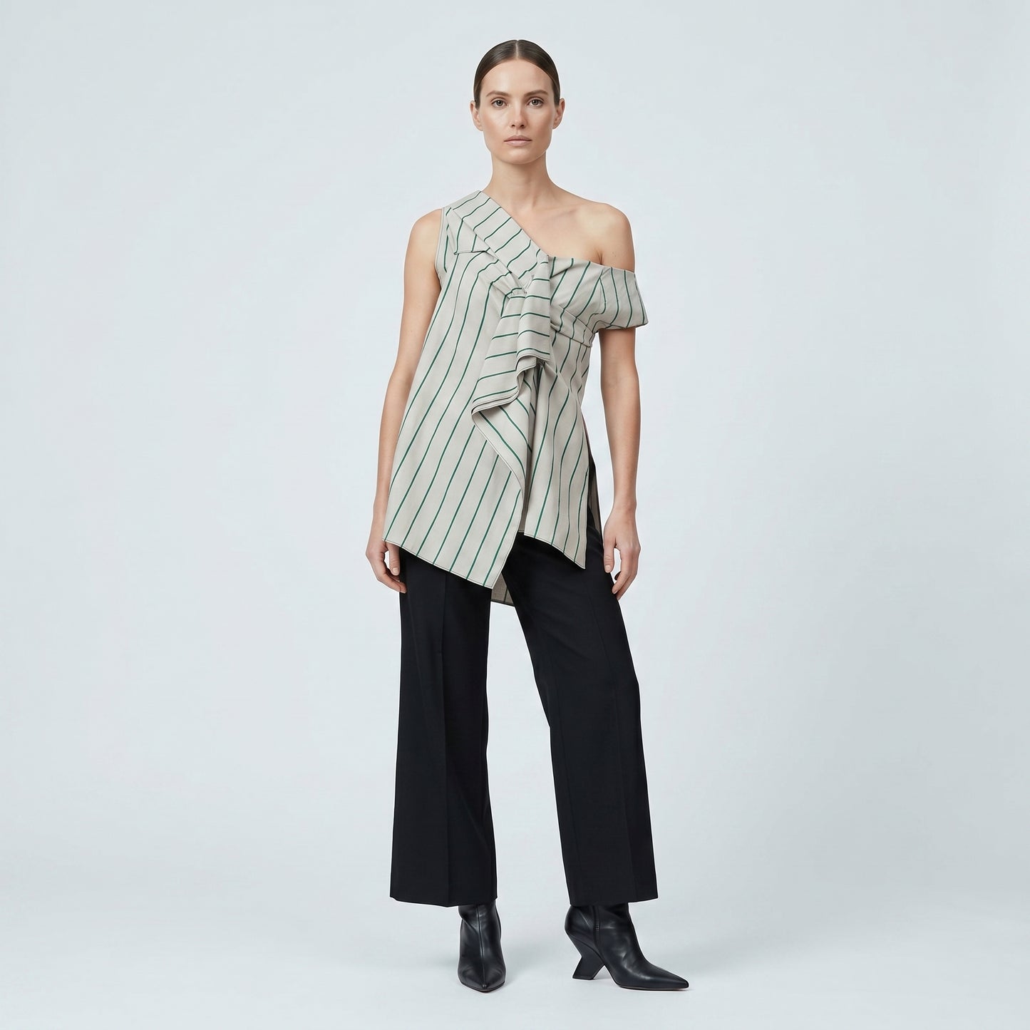 Asymmetric Striped Draped Vest