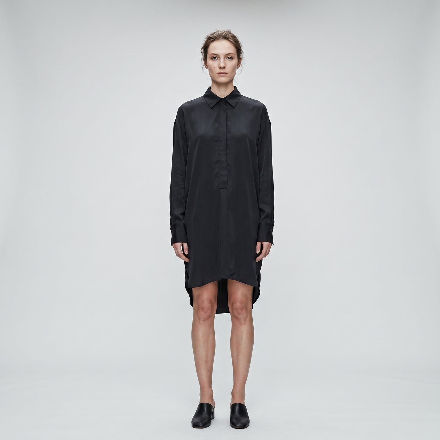 Midnight Navy Satin Oversized Shirt