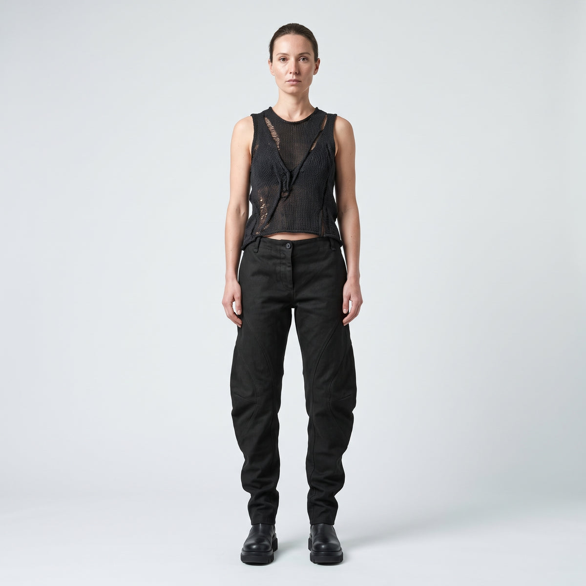 Architectural Black Curved Trousers