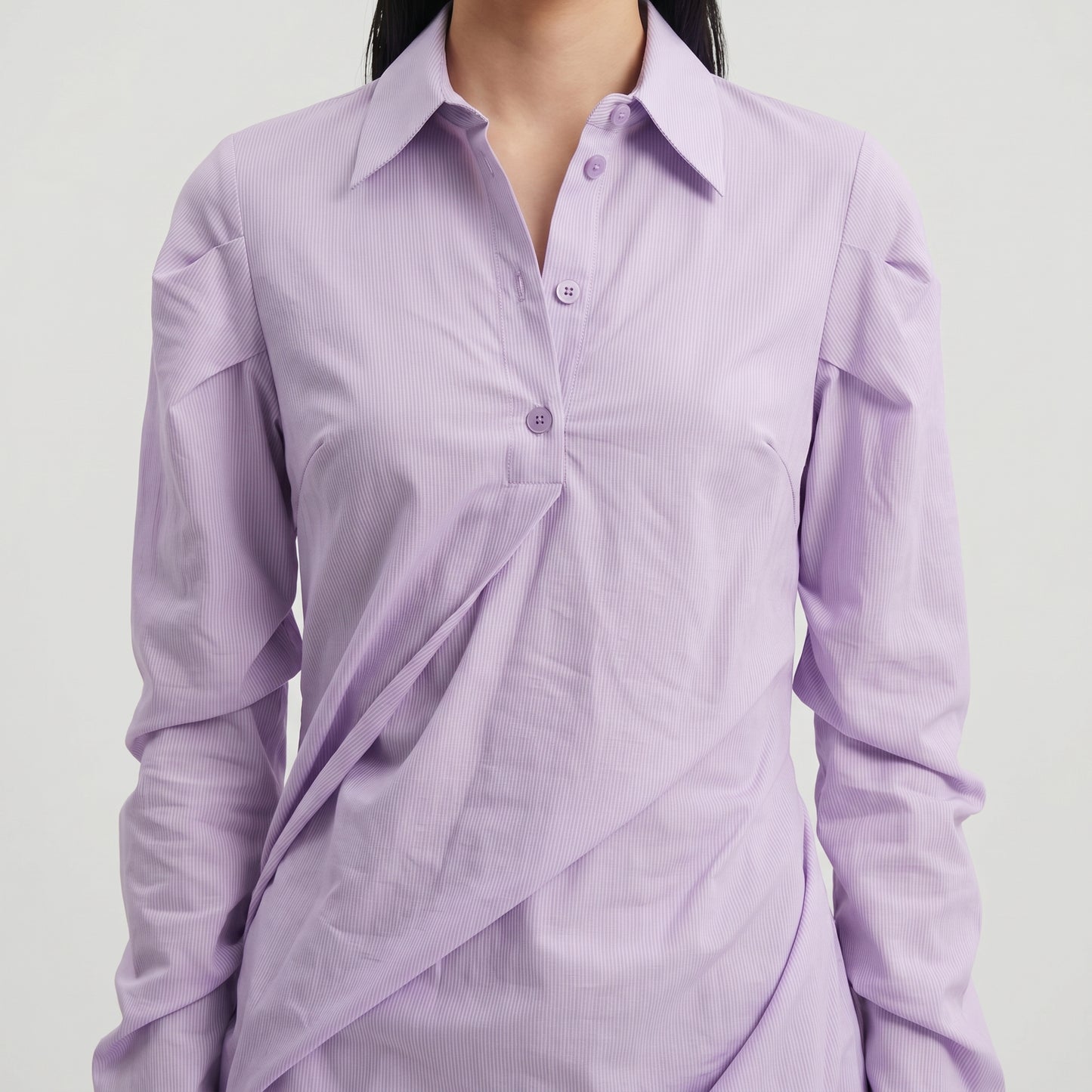 Ruched Lavender Collared Blouse