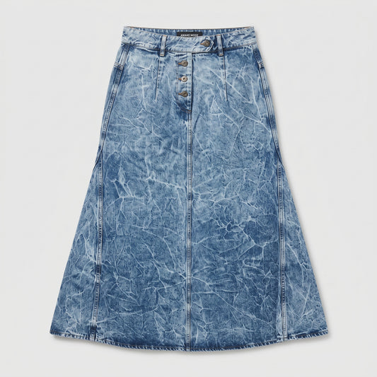 Acid Wash Denim Midi Skirt