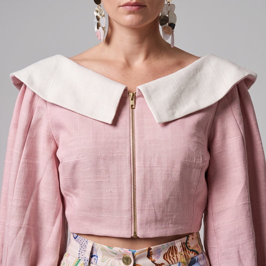 Pink Cropped Collared Jacket