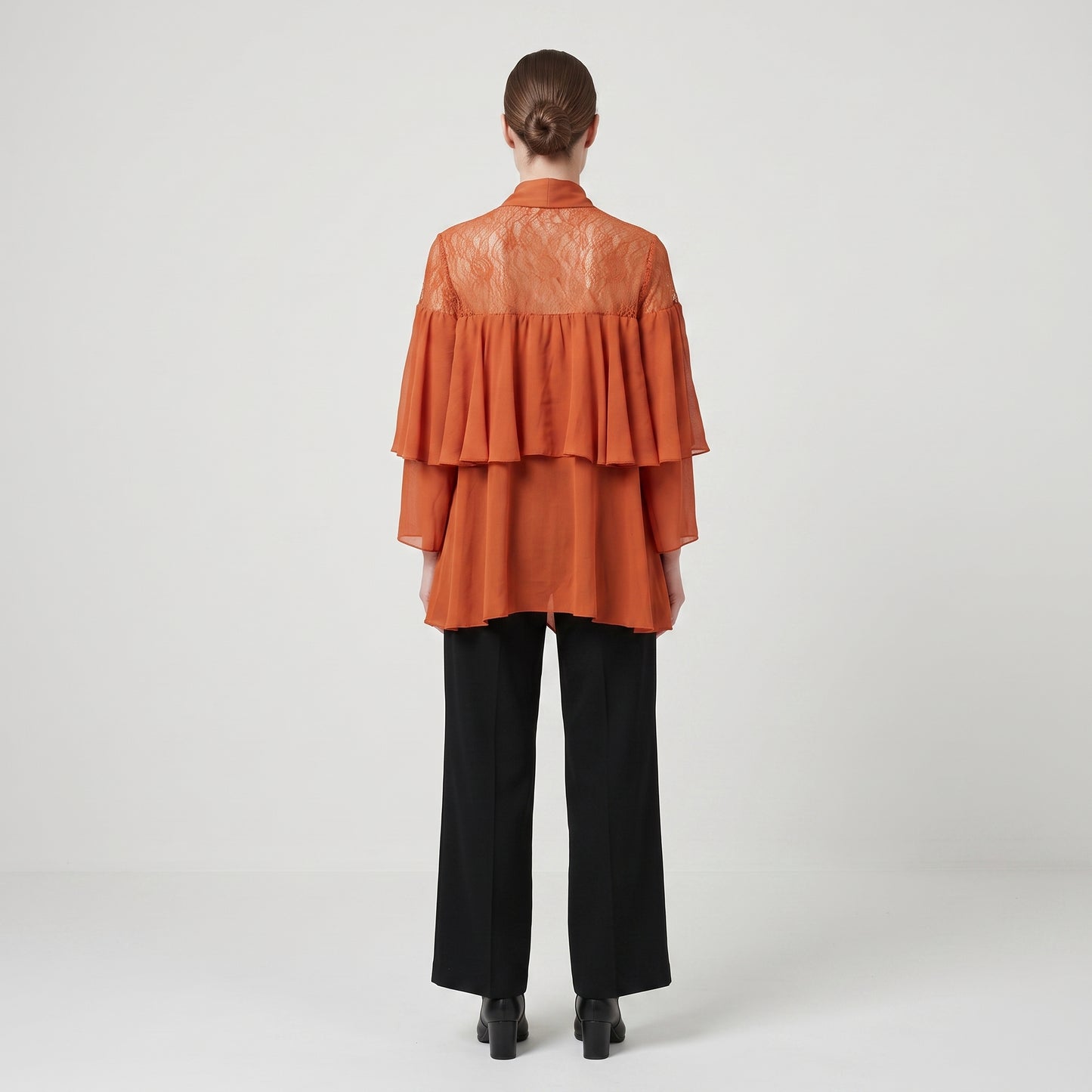 Rust Lace Tiered Ruffle Blouse