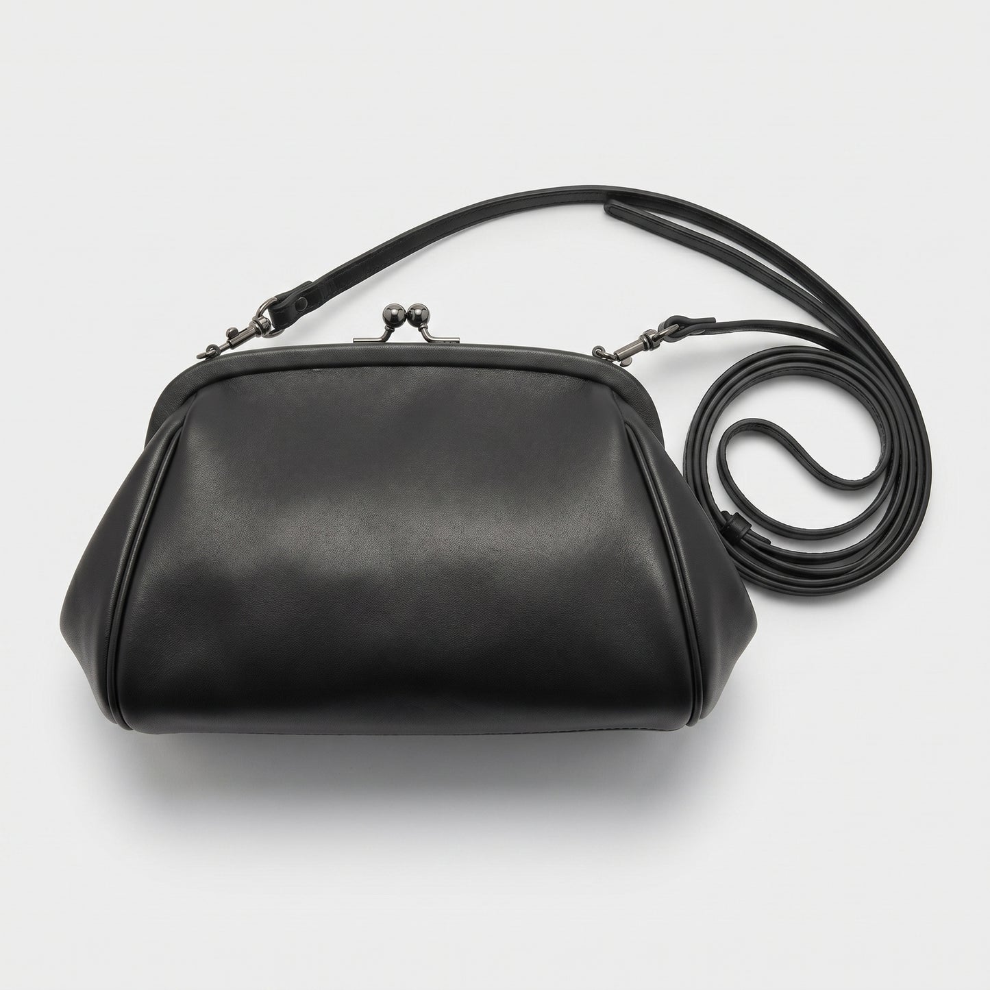 Minimalist Black Leather Clasp Bag