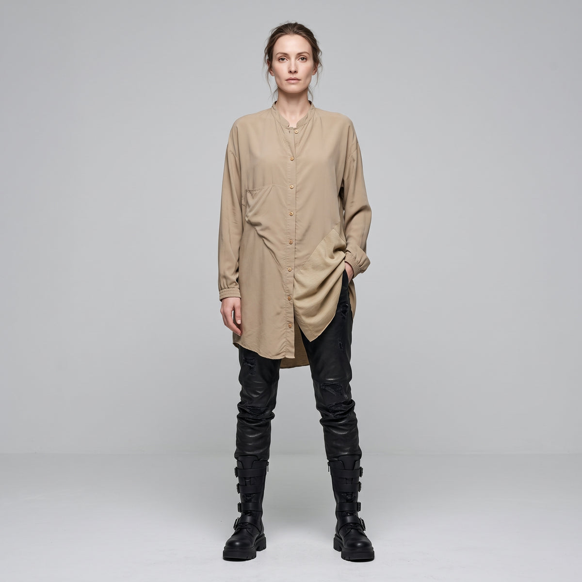Relaxed Beige Button-Down Shirt