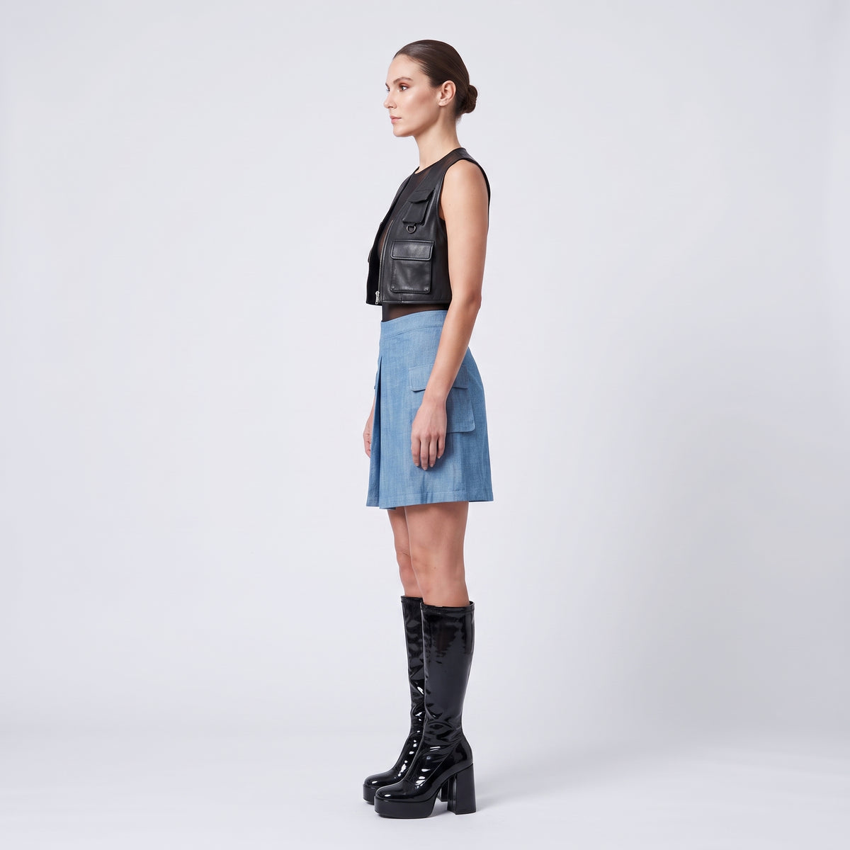 Blue Pleated Utility Mini Skirt