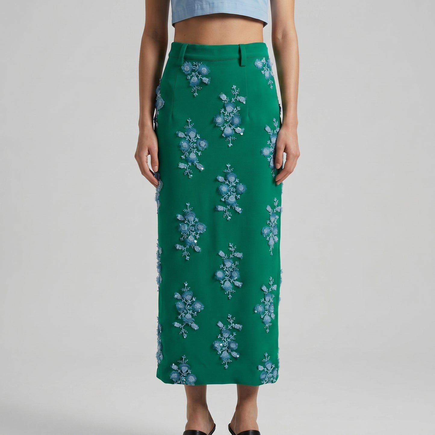 Embellished Floral Midi Skirt