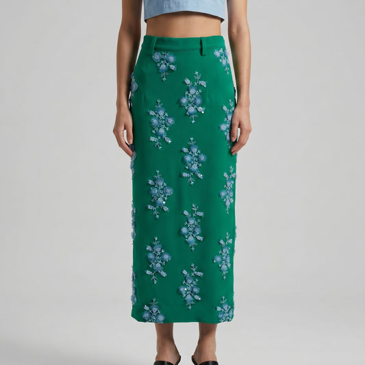 Embellished Floral Midi Skirt