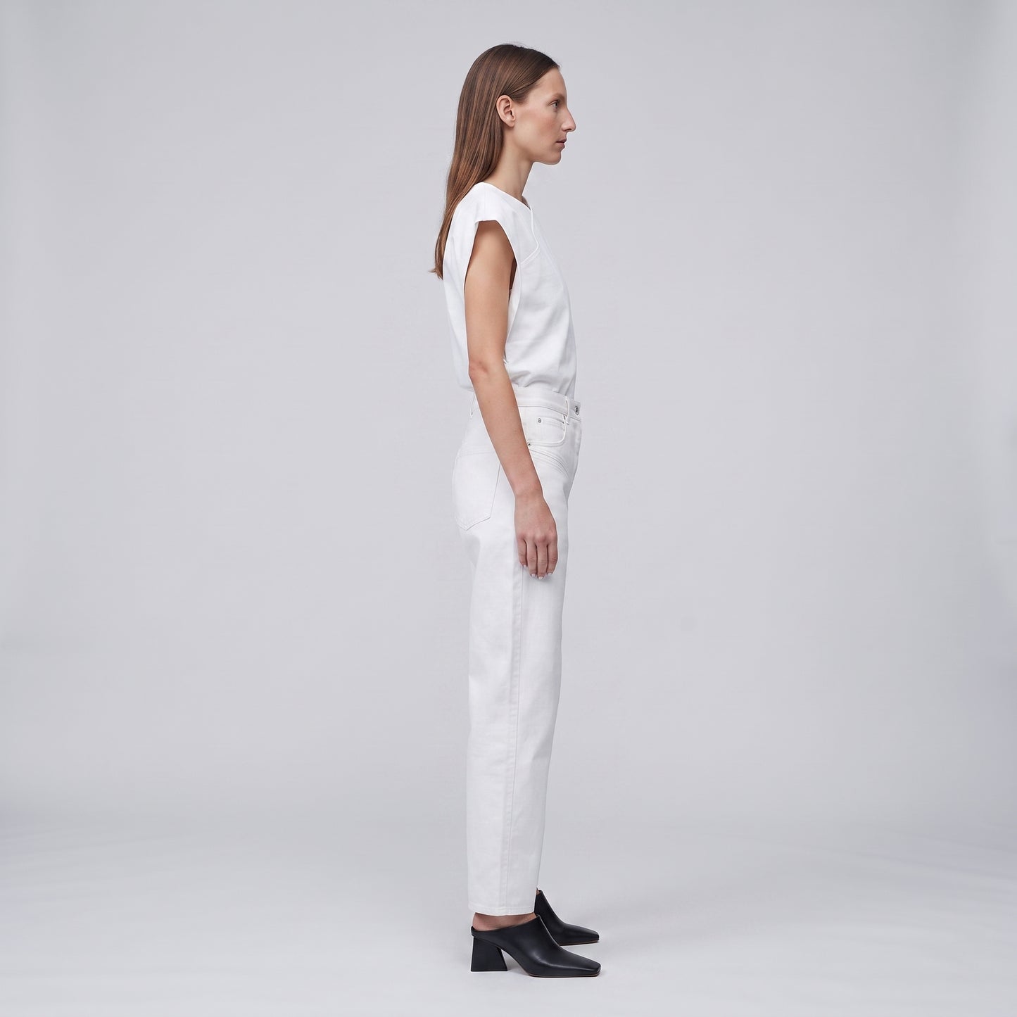 High-Waisted Off-White Denim Jeans
