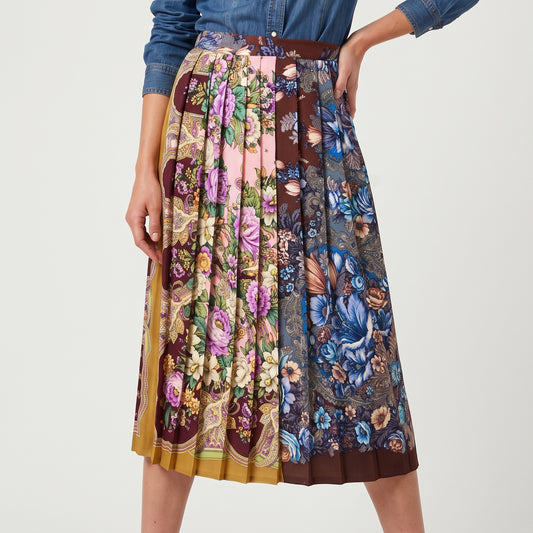 Floral Print Pleated Midi Skirt
