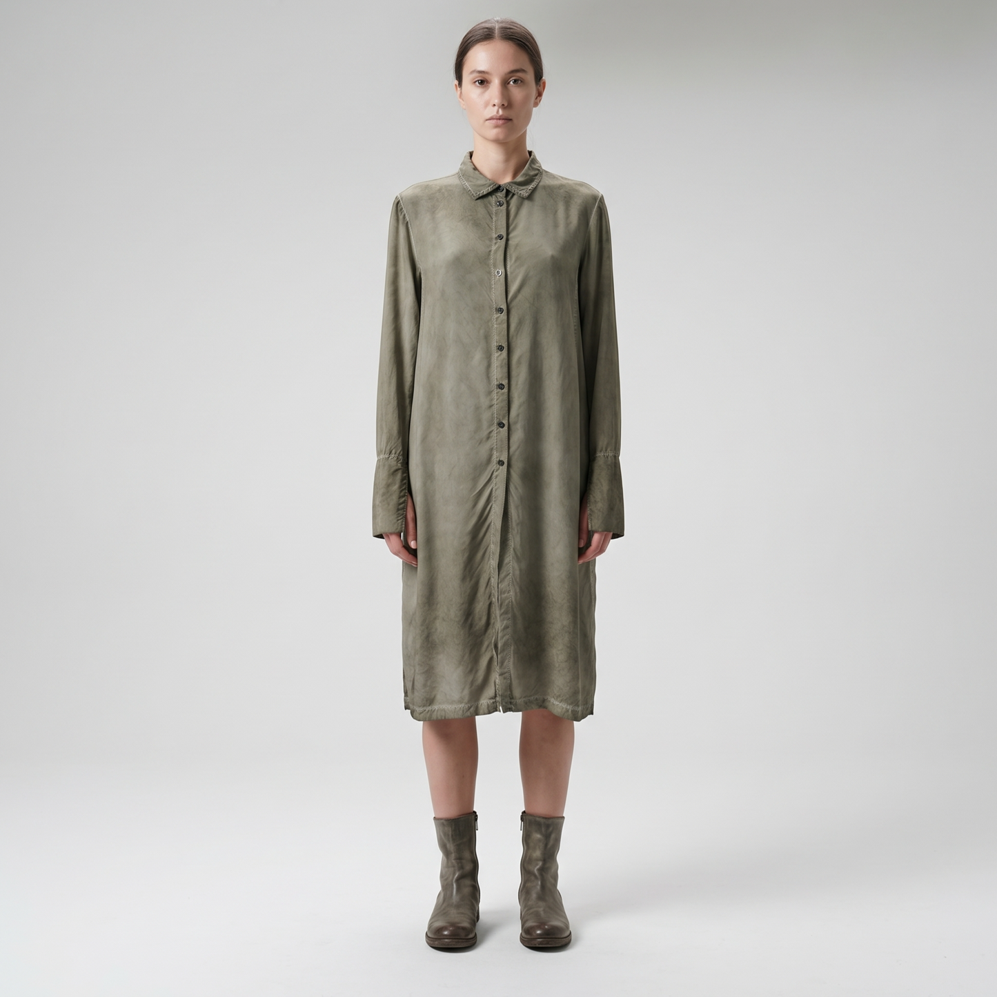 Olive Distressed Button-Down Tunic