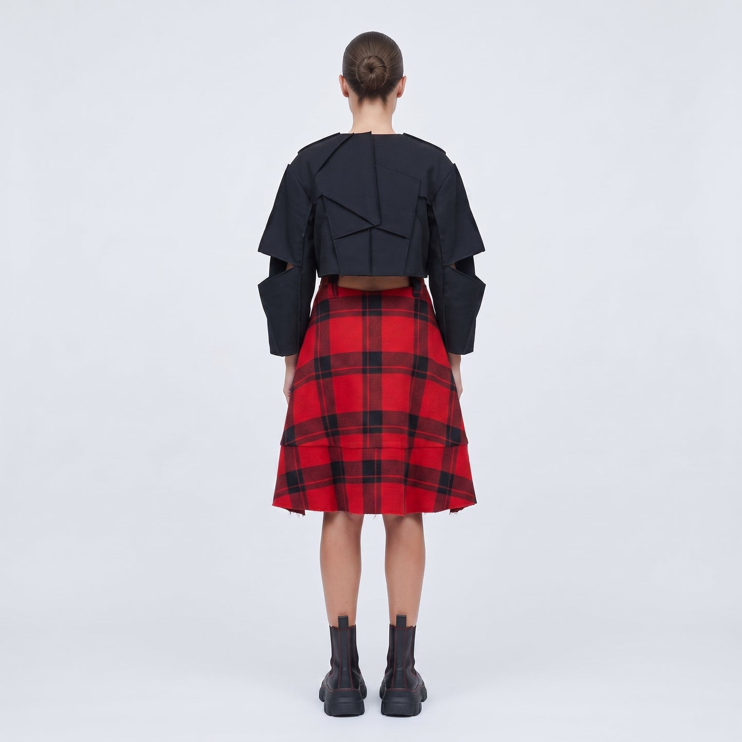 Red Tartan High-Low Skirt