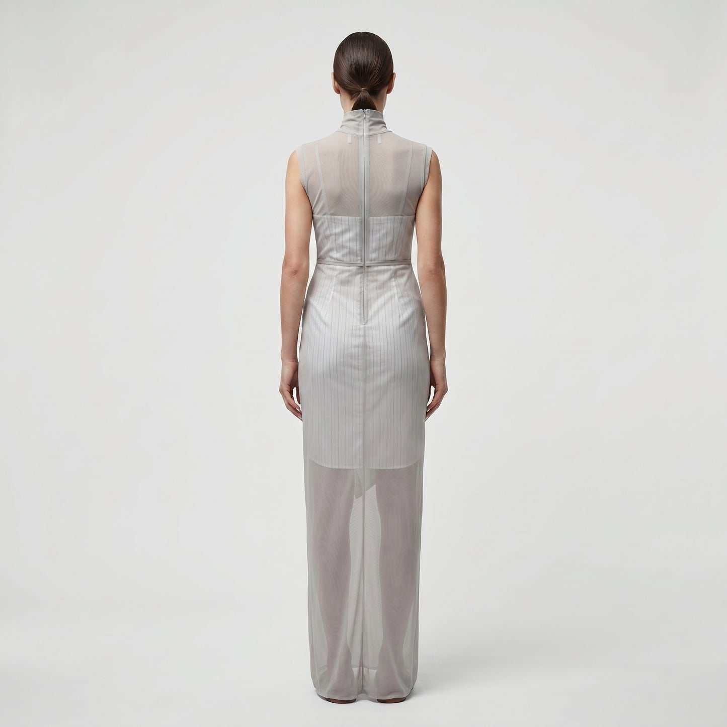 Deconstructed Pinstripe Mesh Dress
