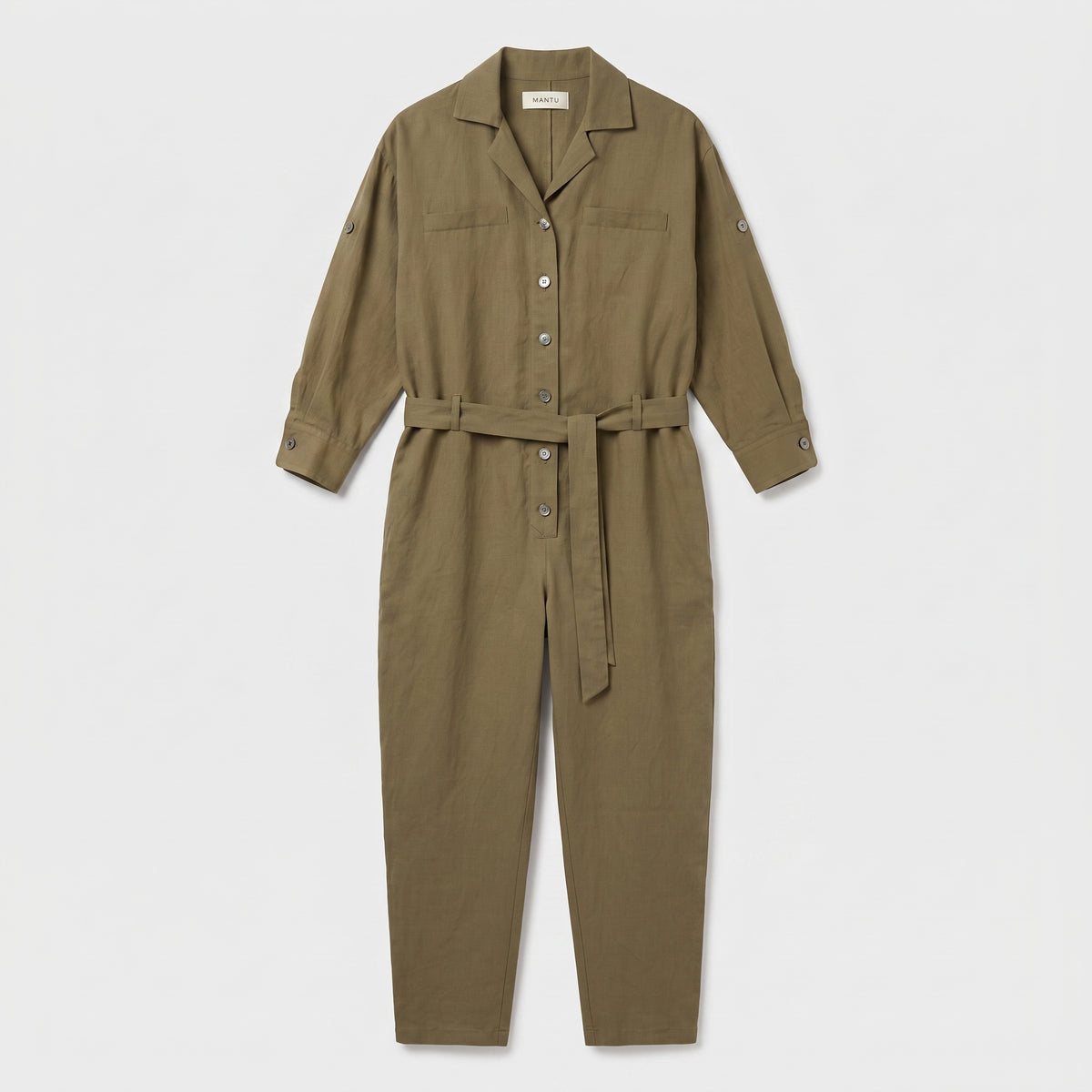 Utility Belted Linen Jumpsuit