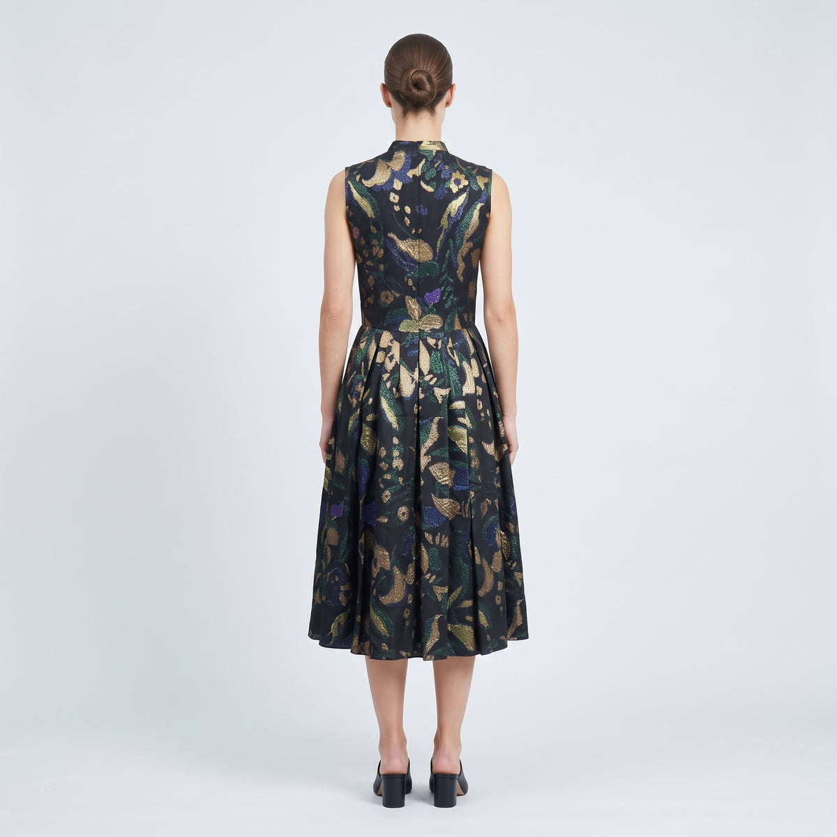 Metallic Floral Brocade Fit Dress