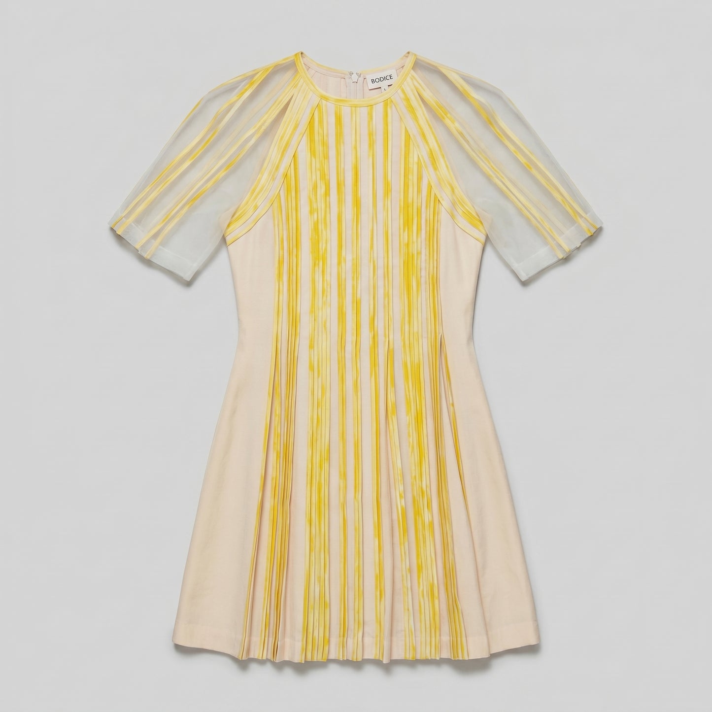 Pleated Sheer Sleeve Mini Dress