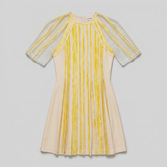 Pleated Sheer Sleeve Mini Dress