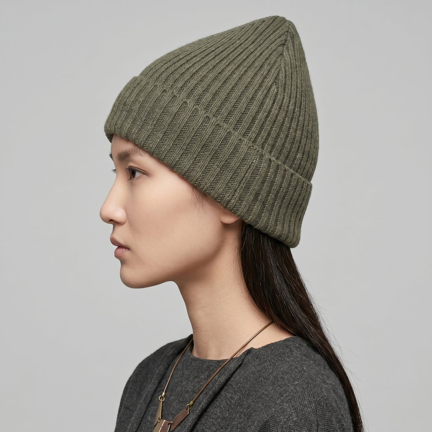 Ribbed Knit Wool Beanie