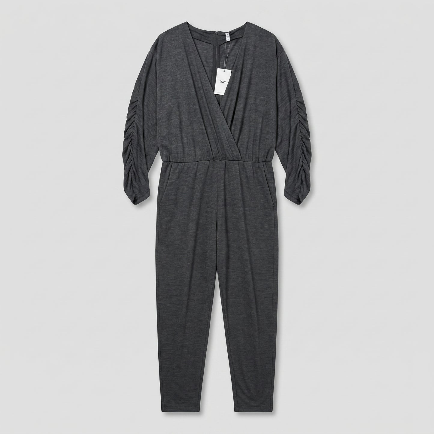 Charcoal V-Neck Ruched Jumpsuit
