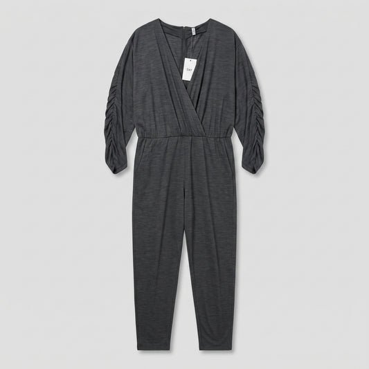 Charcoal V-Neck Ruched Jumpsuit